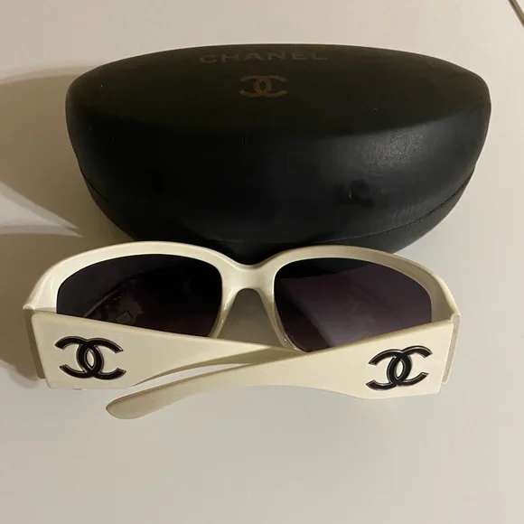 CHANEL Ivory Sunglasses with Black Accents - Picture 1 of 6